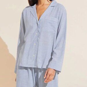 Eberjey Long Sleeve Nautico Stripe Blue White Shirt Top Size Medium